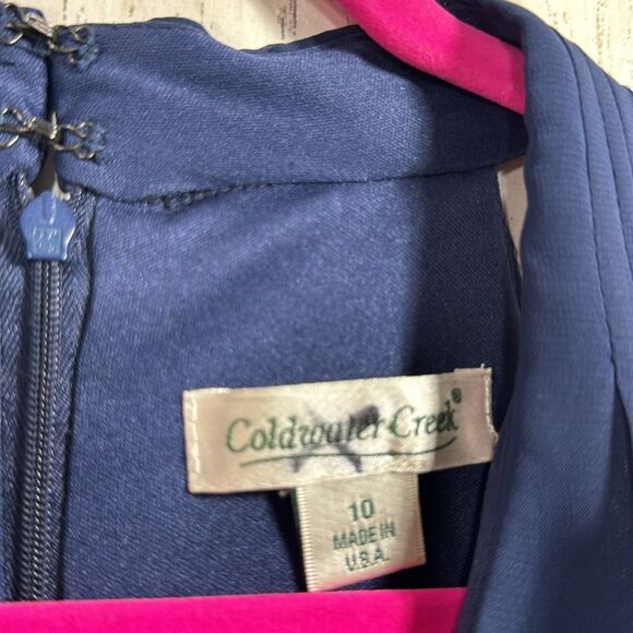 Coldwater Creek Babydoll Sleeveless Vintage V Neck Draped Embellished Blue Top - Picture 9 of 16